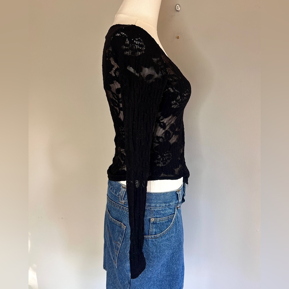 Y2K A’NUE LIGNE Sheer Lace Fitted Top Whimsigoth Fairy Grunge Romantic Goth Sz S - Picture 11 of 15